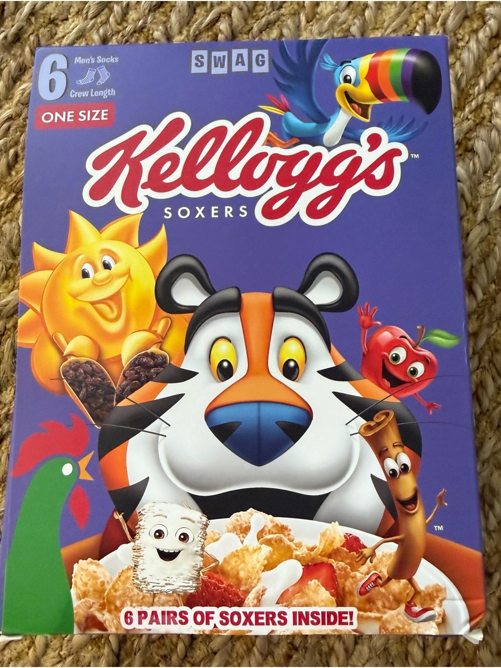 Swag Kellogg’s Soxers Men’s Unisex Six Pair Crew Socks One Size Brand New in Box
